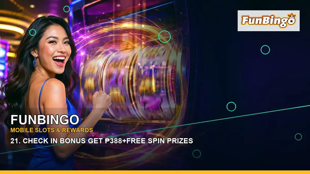 FUNBINGO play phone mobile casino games featuring an adult Filipina casino host with a left-framed composition