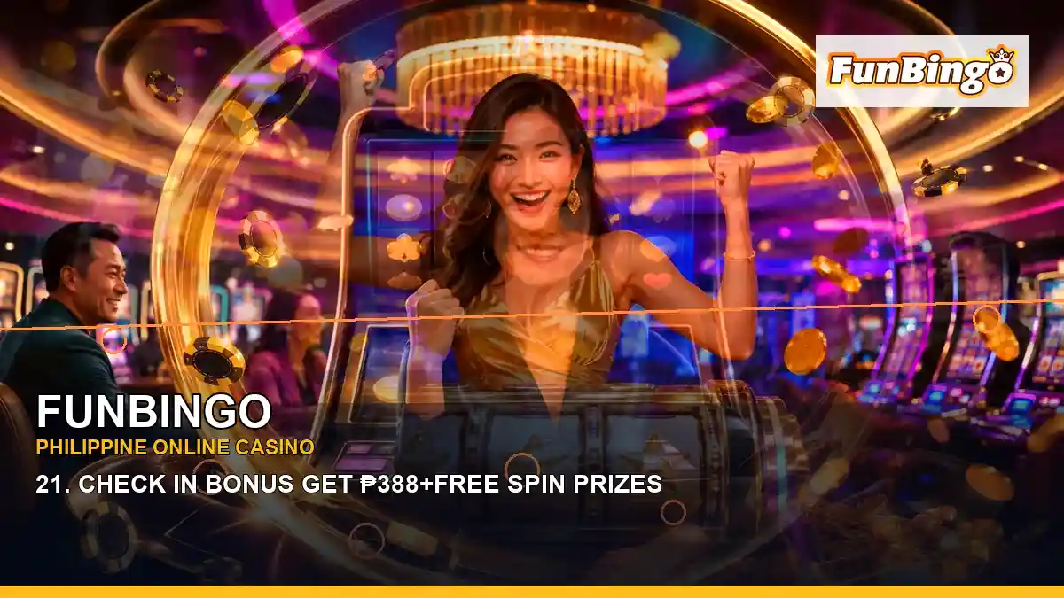 FUNBINGO casino cashback rewards featuring an adult Filipina casino host with a centered composition